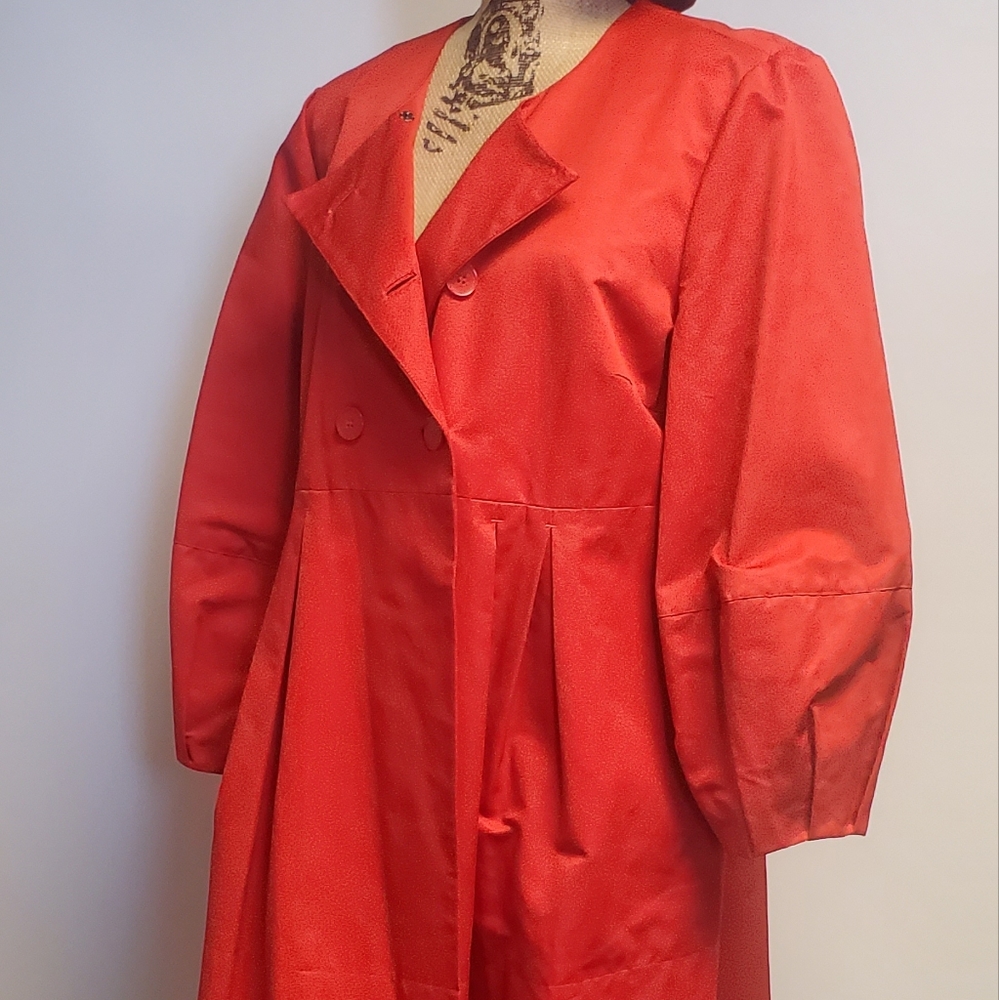 Trendy Red Puff Sleeve Double-breasted Pea Coat XL - Picture 4 of 11